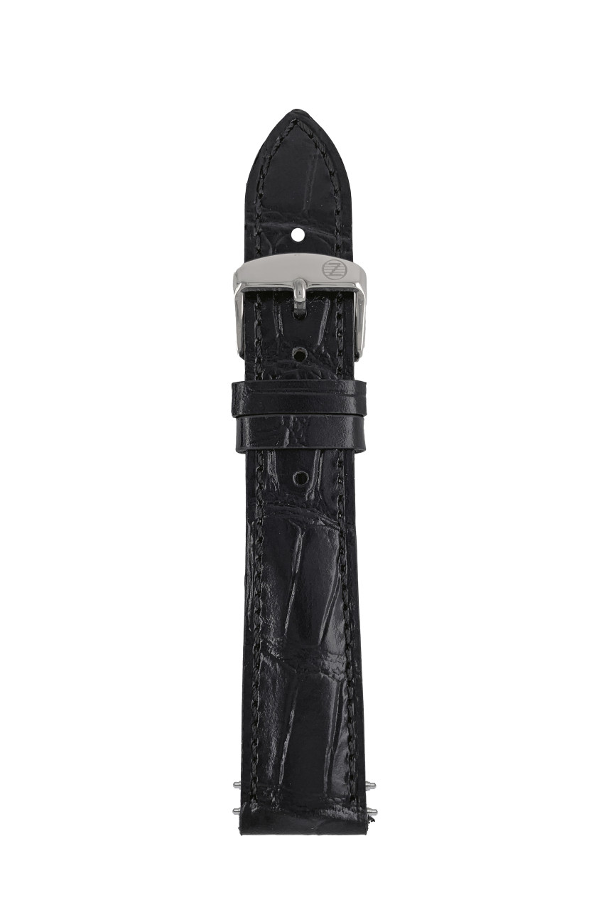 LB GM Krokostruktur black, stitching tone in tone, 20/18mm Krokostruktur schwarz, stitching tone in tone, Sport buckle with ZE Logo