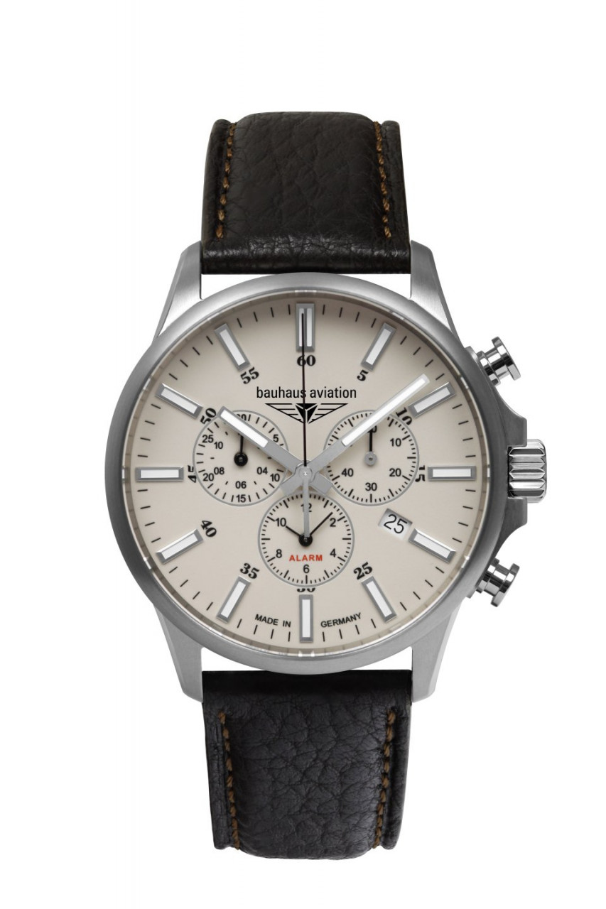 HAU, Bauhaus Aviation Chronograph Alarm Ronda 5130.D 6 Jew., Titanium case 42mm, Sapphire crystal, w