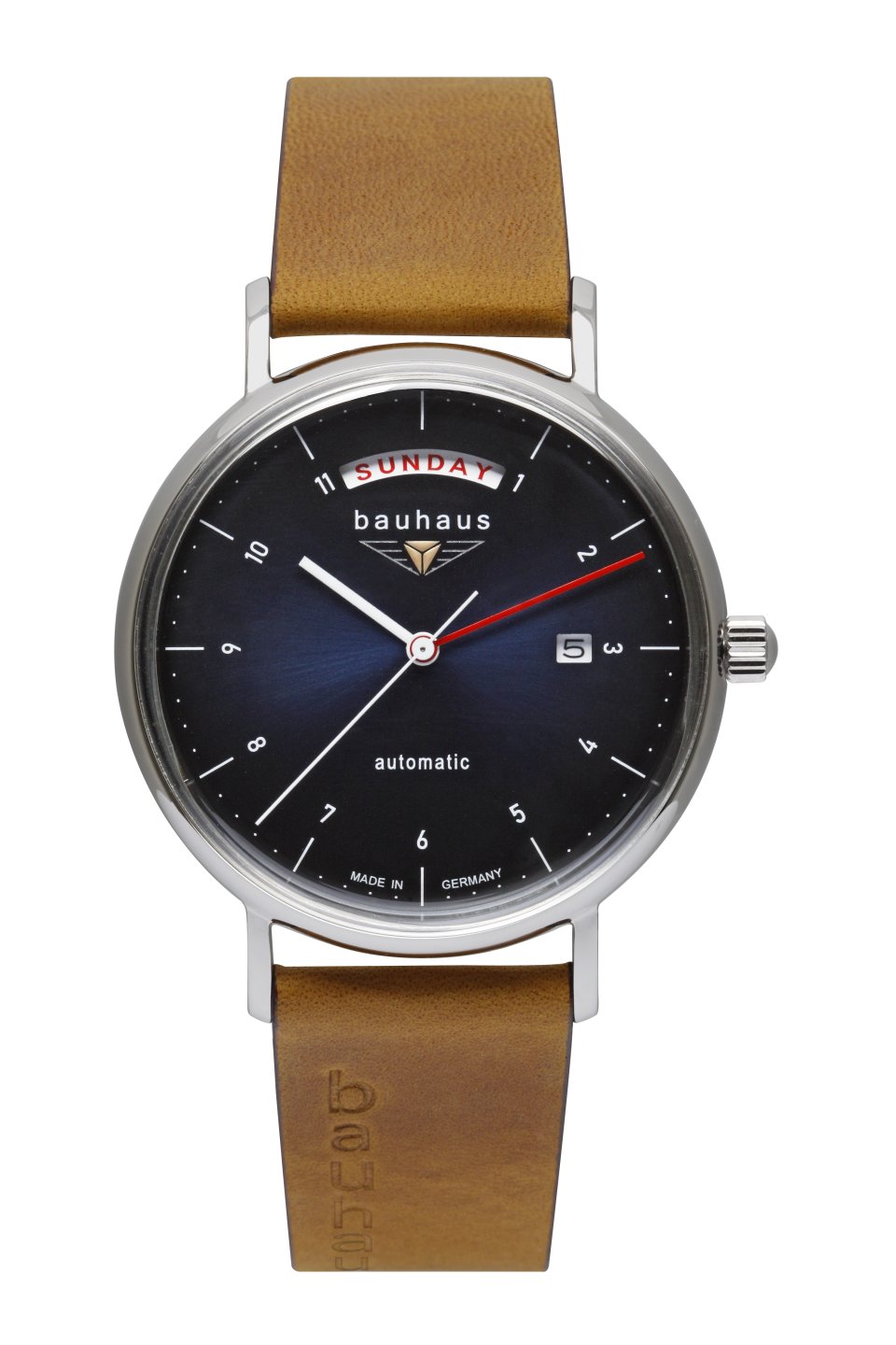 Bauhaus Herrenuhr Automatik mit Wochentagsanzeige und Lederarmband