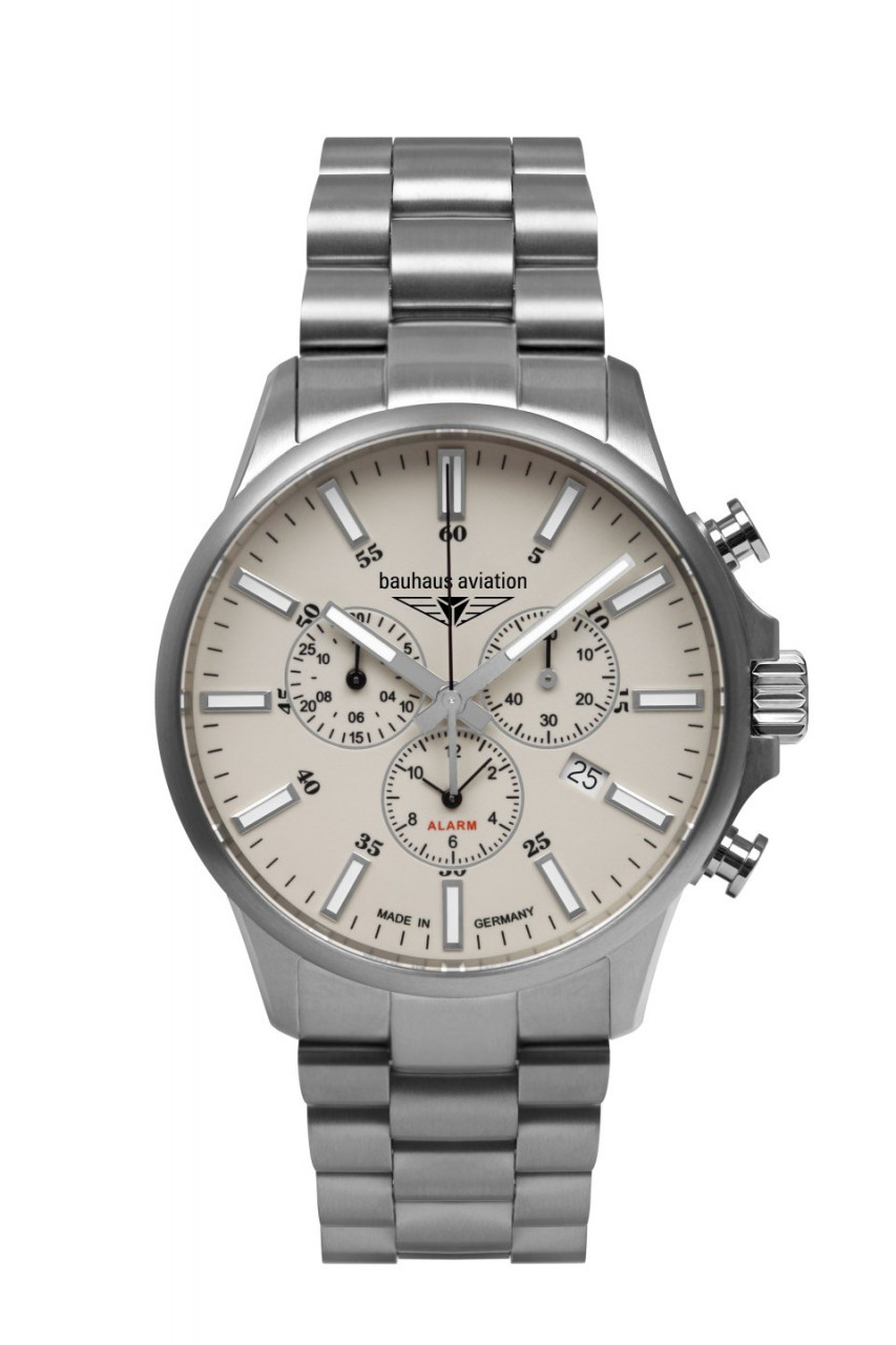 HAU, Bauhaus Aviation Chronograph Alarm Ronda 5130.D Ti-MB 6 Jew., Titanium case 42mm, Sapphire crystal, wr 10atm