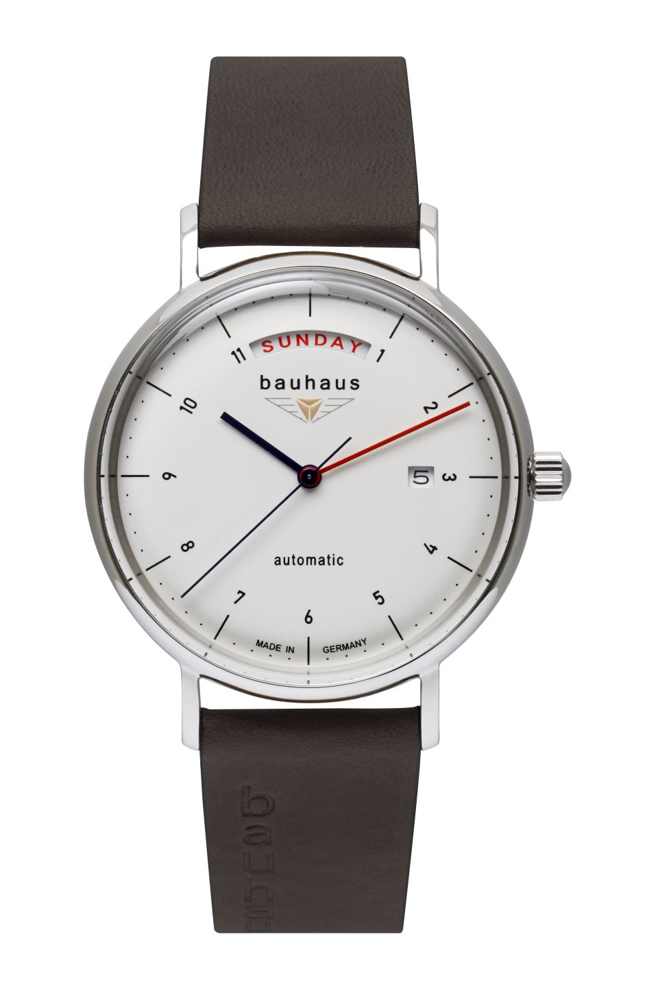 Bauhaus Herrenuhr Automatik mit Wochentagsanzeige und Lederarmband