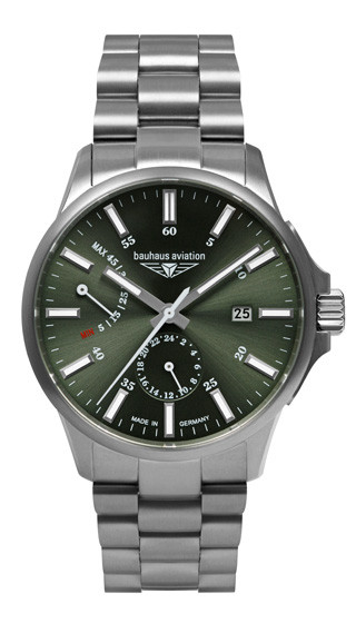 HAU, Bauhaus Aviation Automatik Gangreserve Ti-MB Kal. P9134, Titanium case 42mm, Sapphire crystal,