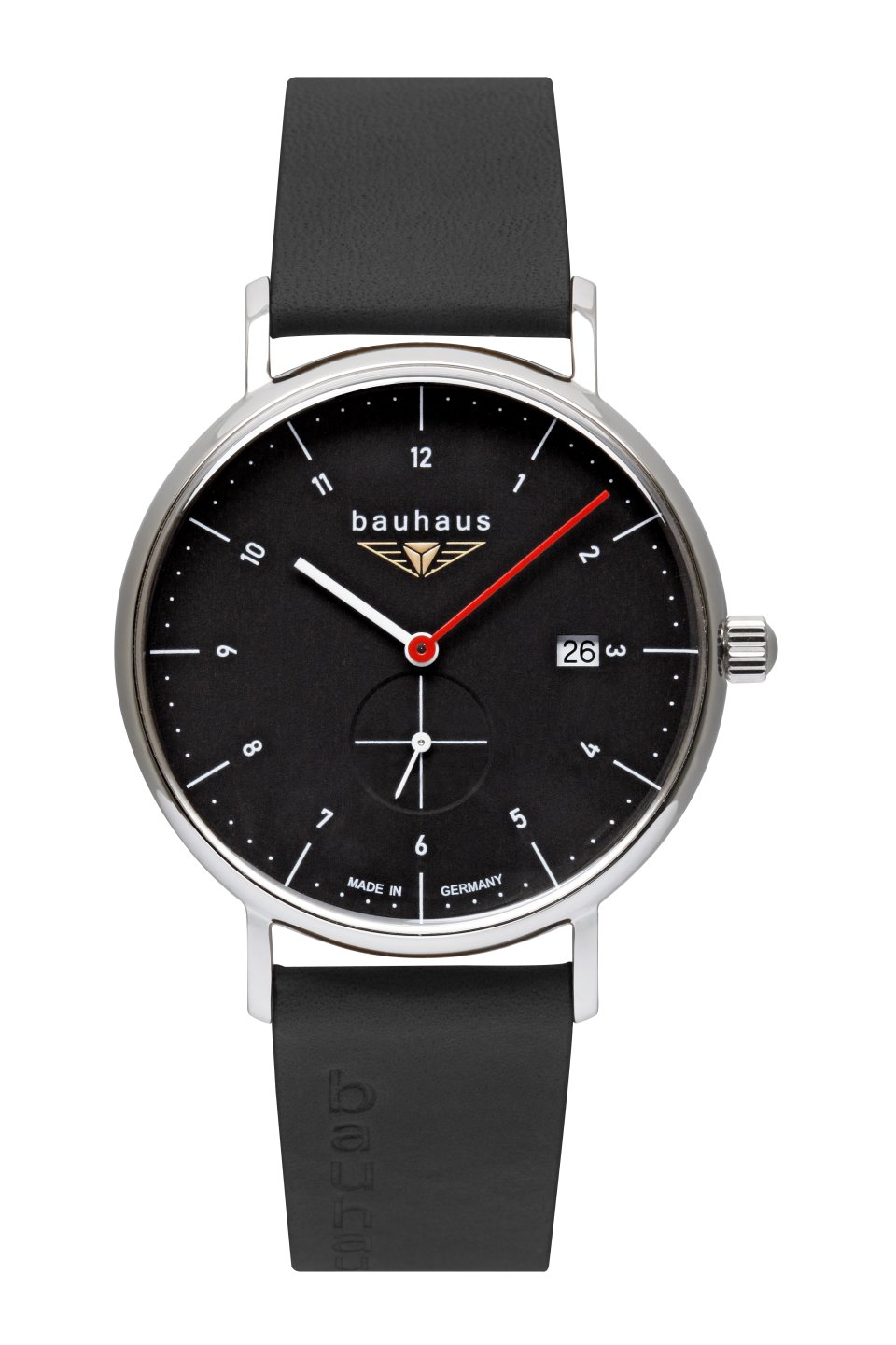 Bauhaus Herrenuhr Quarz mit kleiner Sekunde und Datum mit Lederarmband