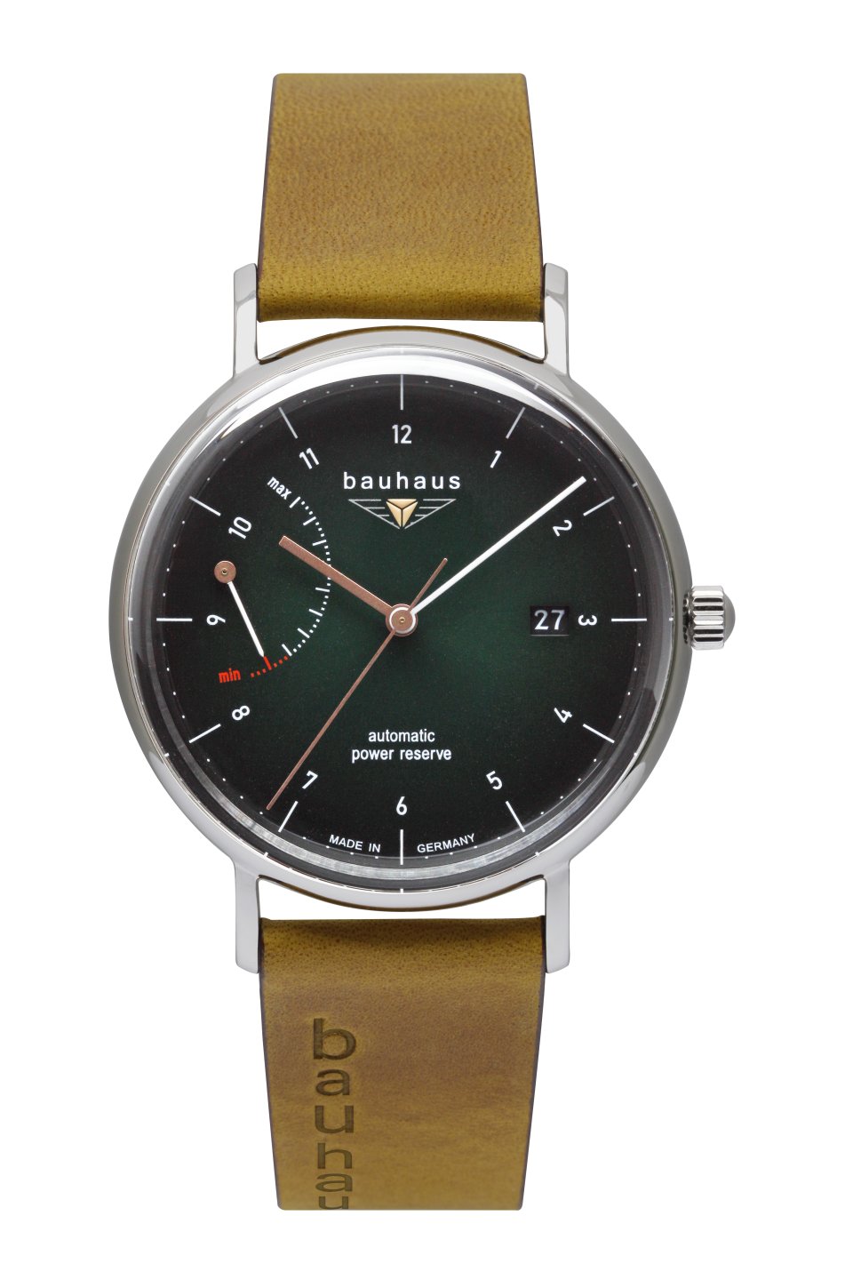Bauhaus Herrenuhr Automatik mit Gangreserveanzeige und Lederarmband