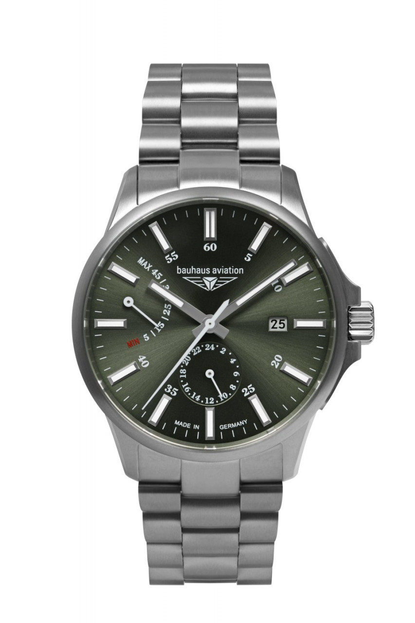 HAU, Bauhaus Aviation Automatik Gangreserve Ti-MB Kal. P9134, Titanium case 42mm, Sapphire crystal,