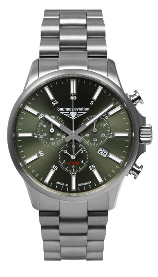 HAU, Bauhaus Aviation Chronograph Alarm Ronda 5130.D Ti-MB 6 Jew., Titanium case 42mm, Sapphire crystal, wr 10atm