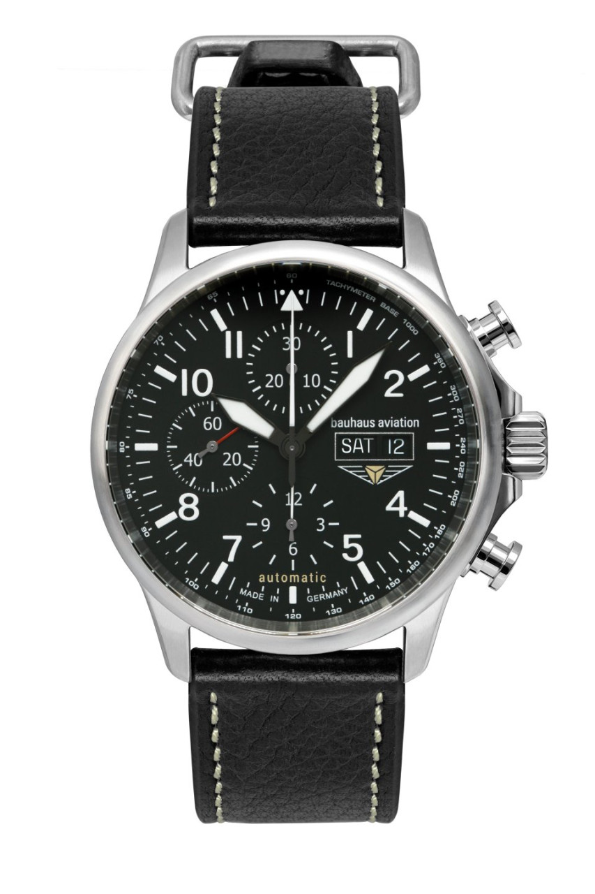 HAU, Bauhaus Aviation Chronograph Automatik SW500 Limited Edition 200 Sellita SW500a, Steelcase 5atm