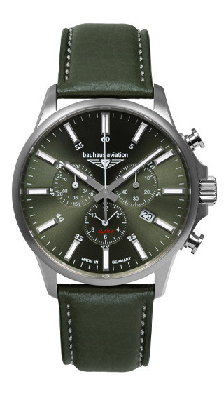 HAU, Bauhaus Aviation Chronograph Alarm Ronda 5130.D 6 Jew., Titanium case 42mm, Sapphire crystal, w